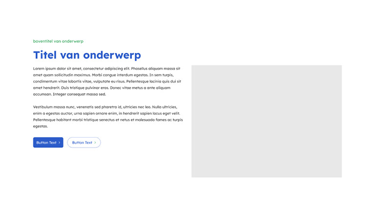 Een kop met daaronder tekst links en een afbeelding rechts.
